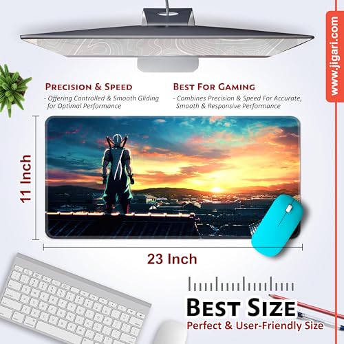 Image of Anime Theme Printed XL Extended Stich Edge Mousead | Smooth Surface Gaming Mousepad with Anti-Slip Rubber Base | 3mm Thick - 11 x 23 Inch (D Slayer (P99))