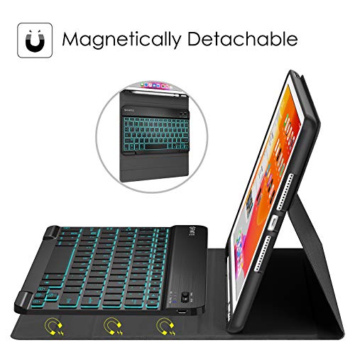 Fintie Keyboard Case For Ipad 9Th / 8Th / 7Th Generation (2021/2020/2019) 10.2 Inch, Soft Tpu Back Cover With Magnetically Detachable Bluetooth Keyboard & Pencil Holder, 7 Color Backlight, Black #TOP4