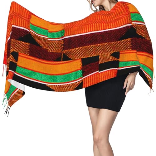 Kente Cloth Imitation Cashmere Tassel Scarf Winter Scarf Autumn Softest Classic Warm3