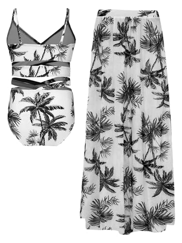 Big Girls 3 Pcs Bathing Suits Beach Boho Swim Wrap Skirts with Floral Bikini Top Brief Swimwear4