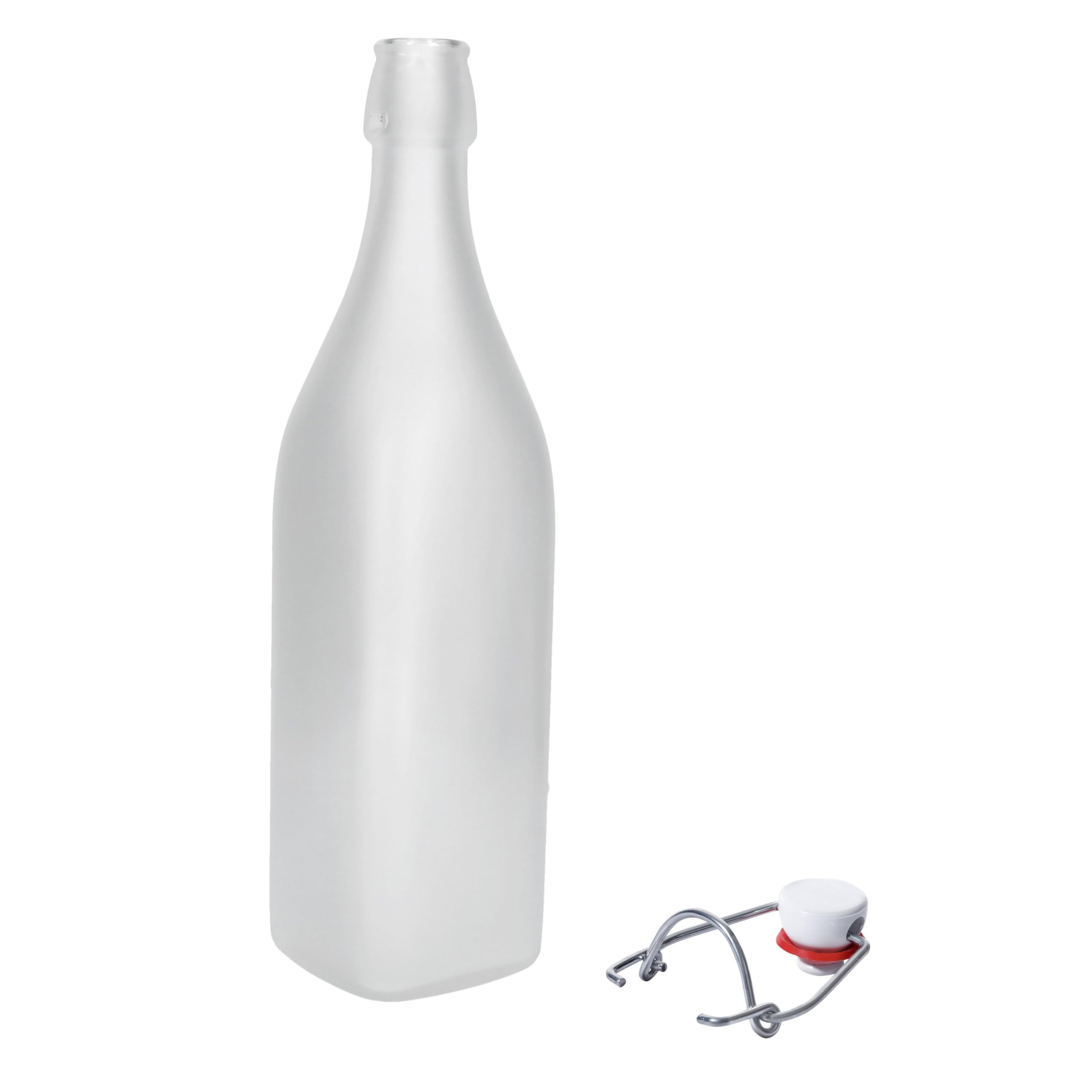MamboCat 12er Set Vierkant-Bügelflaschen Swing I 1 L I Frozen-Glas | edle Verpackung I Essig & Öl I Trink-Flaschen I Milchglas transluzent
