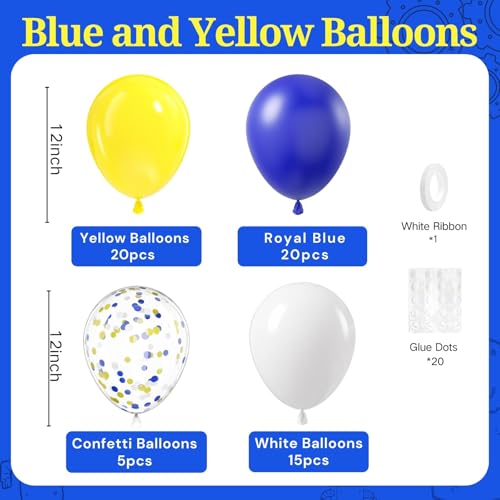 Image of BAUANOOY Blue and Yellow Balloons, 60pcs 12 Inch Royal Blue Yellow White Balloon with Confetti Balloons for Wedding Graduation Baby Shower Birthday Party Decorations