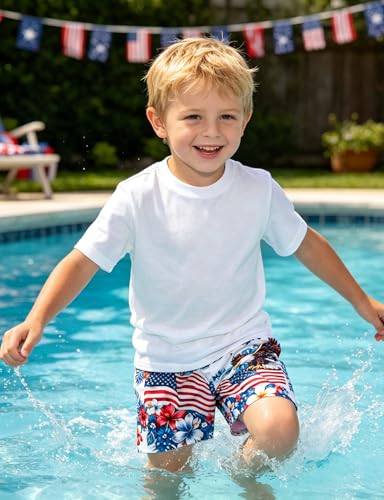 Image of Ithalt Boys 4th of July Swim Trunks 250 Anniversary USA Swimsuits American Flag Beach Swimsuit Toddler Swim Shorts