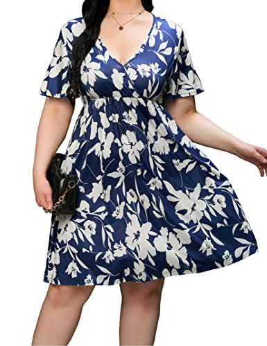 Image of ShopWonder Plus Size Dress Women's V Neck A-Line Knee Length Wrap Swing Dresses Plus Size A Line Party Mini Dress