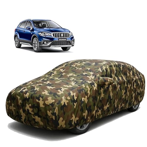 Image of Sulfar 100% Waterproof Car Body Cover Compatible with Mirror for Maruti Suzuki SCross with Long Lasting Durable Material (Triple Stitched, Full Bottom Elastic, Camouflage Army)