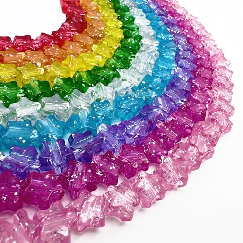 MIIIM 1000 Pcs Glitter Star Pony Beads Shapes for Friendship Bracelet Large Hole Kandi Beads for Hair Braids Jewelry Making (Multi-Glitter)