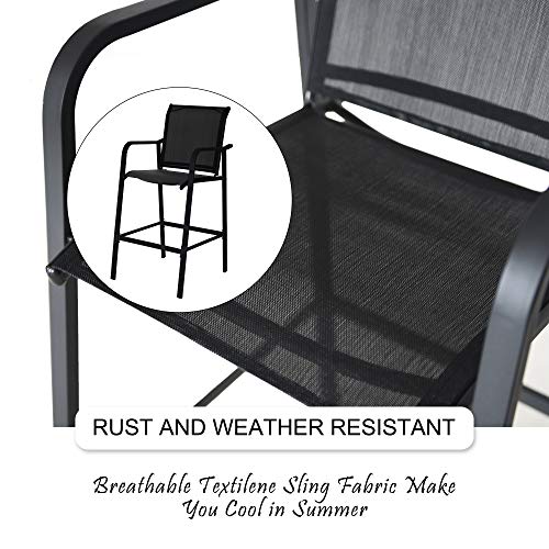Sundale Outdoor Bar Stools Set Of 2, 2 Piece Metal Tall Bar Stool, Patio Textilene Bar Height Chairs With Arms, High Top Patio Bar Chairs, Patio Seating Bar Stools - Black #TOP3