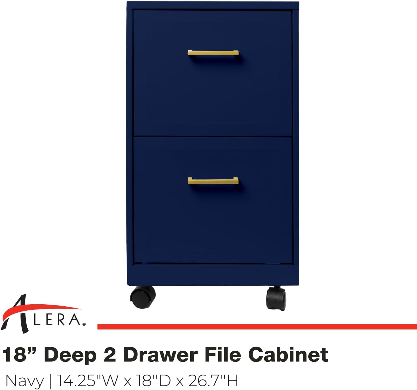 Alera SOHO-Grade 2-Drawer Vertical Filing Cabinet for Home and Office Use | Durable Steel Construction | Includes Casters for Mobility | 14.25" W x 18" D x 26.7" H | Navy Blue