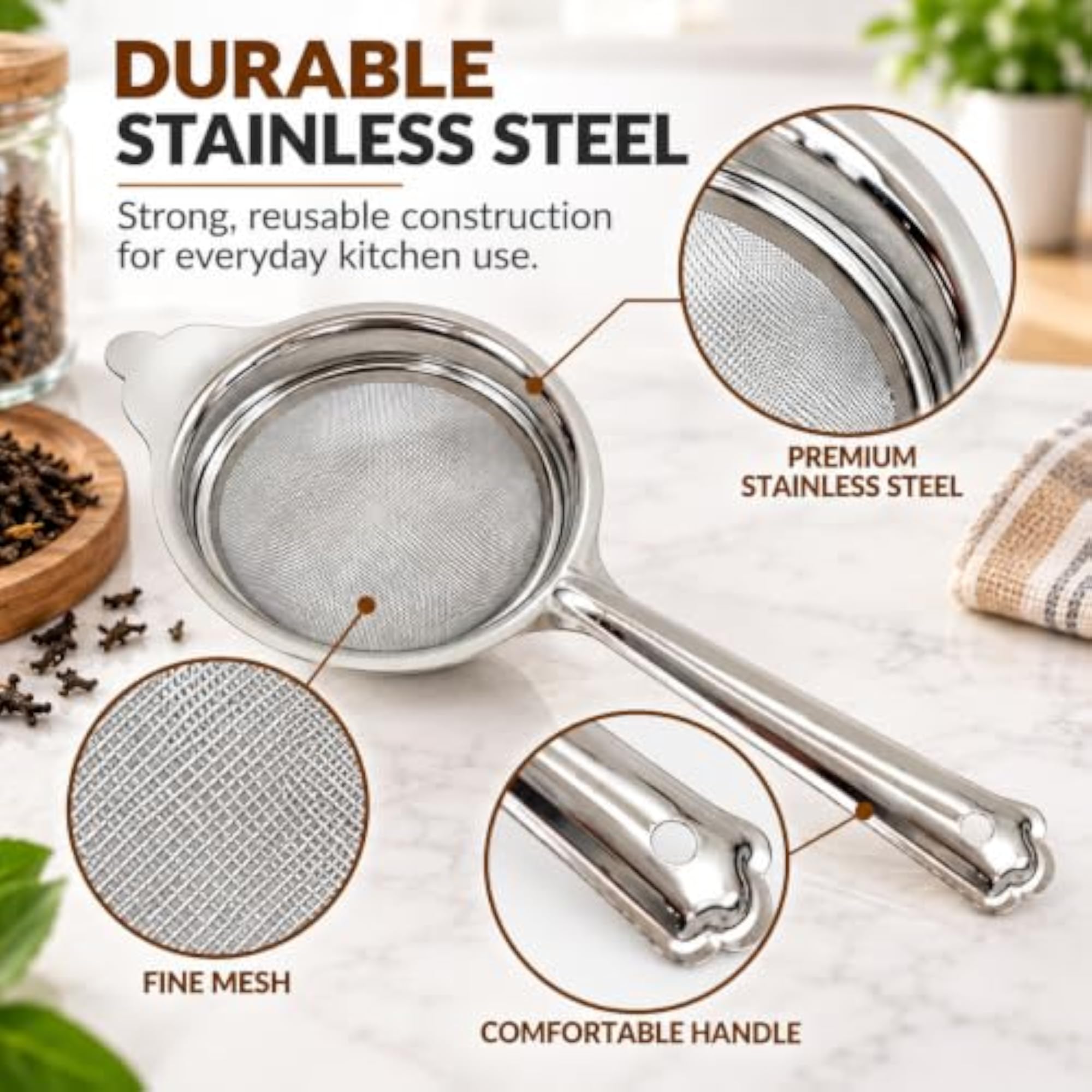 Stainless Steel Tea Strainer with Long Handle