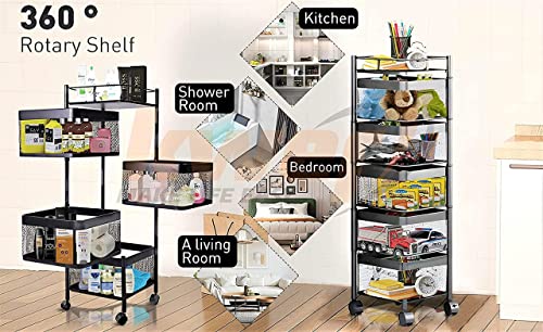 Image of KWER Metal Kitchen Trolley Square Onion Baskets for Storage,Kitchen Accessories Items&Vegetable Basket for Kitchen Organizer Items&Storage Portable Kitchen Accessories with Wheels(Black,Layer-5)
