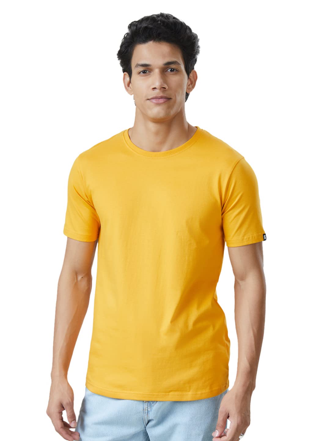 The Souled StoreMen Mustard Yellow Solid T-Shirts