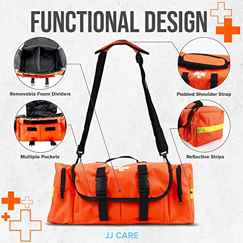 JJ-CARE-Trauma-Bag-250PCS-First-Responder-Kit-EMT-Bag-with-Padded-Strap-Reflective-Medical-Bag-Fully-Stocked-Multiple-Pockets-EMS-EMT-Bags-Fully-Stocked-First-Aid-Trauma-Bags-Fully-Stocked