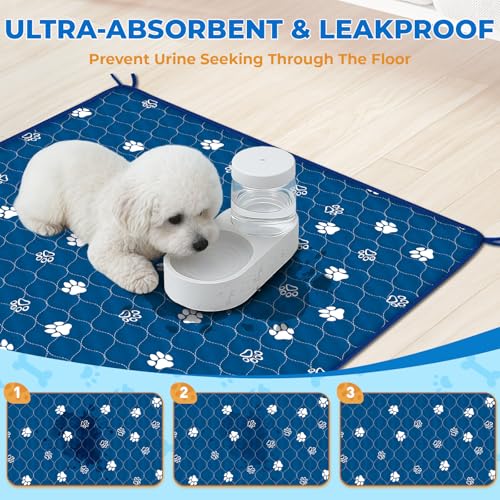 Image of Fostanfly Washable Pee Pads for Dogs, 2 Pack Large 36 inchx41 inch Ultra-Absorbent and Leak-Proof Non-Slip Reusable Potty Training Pads for Dogs, Puppy & Cats of Add 8 Lanyards-Blue