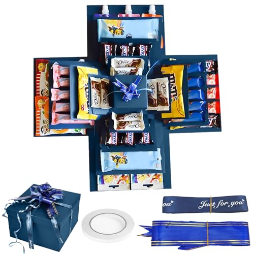 YOUNGSAY Scatola a Sorpresa a 5 Strati, Fai Da Te Scatola Sorpresa, Blu Scatola Foto Regalo con Nastro e Nastro Adesivo, Adatto per Compleanni, Matrimoni e Anniversari