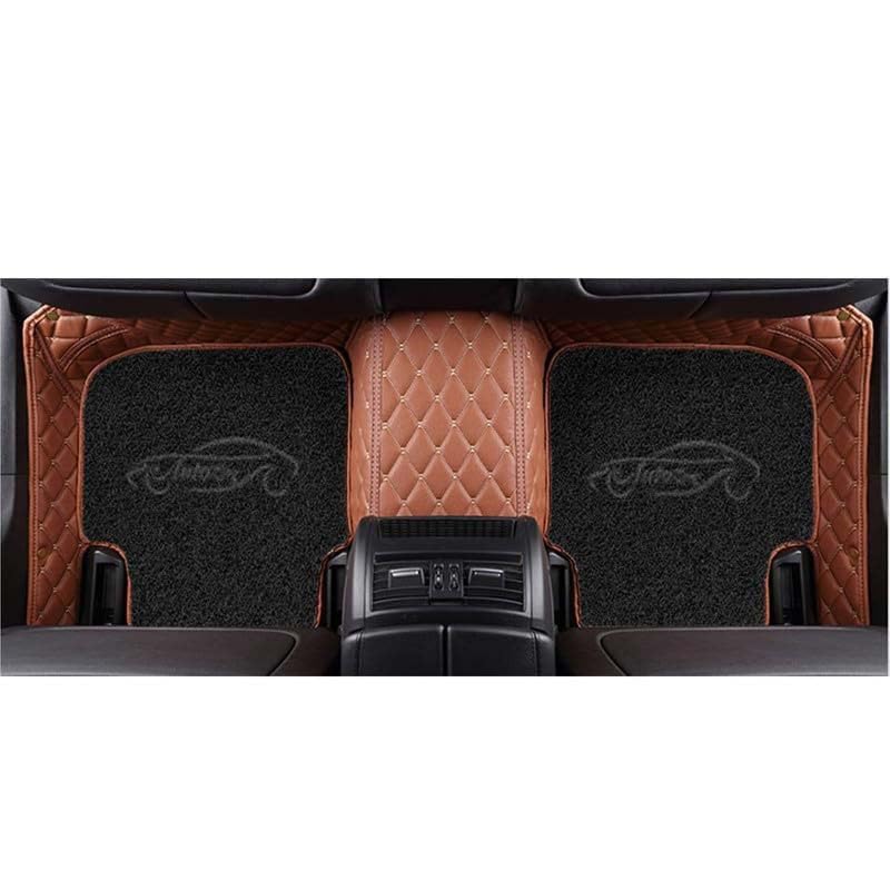 Image of Superior 7D Car Floor Mat Full Set for Mahindra Alturas G4, 7 Layer Protection Mats, Leather with Curly Car Foot Mat with Heal Pad, Anti-Skid & Waterproof Tan Beige with Black Curly