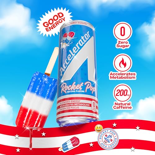 Image of Accelerator Active Energy Drink, Rocket Pop 12oz can (12 pack) | Zero Sugar, Sustained Energy from 100% Natural Caffeine (200mg from Green Coffee Bean & Green Tea extract)