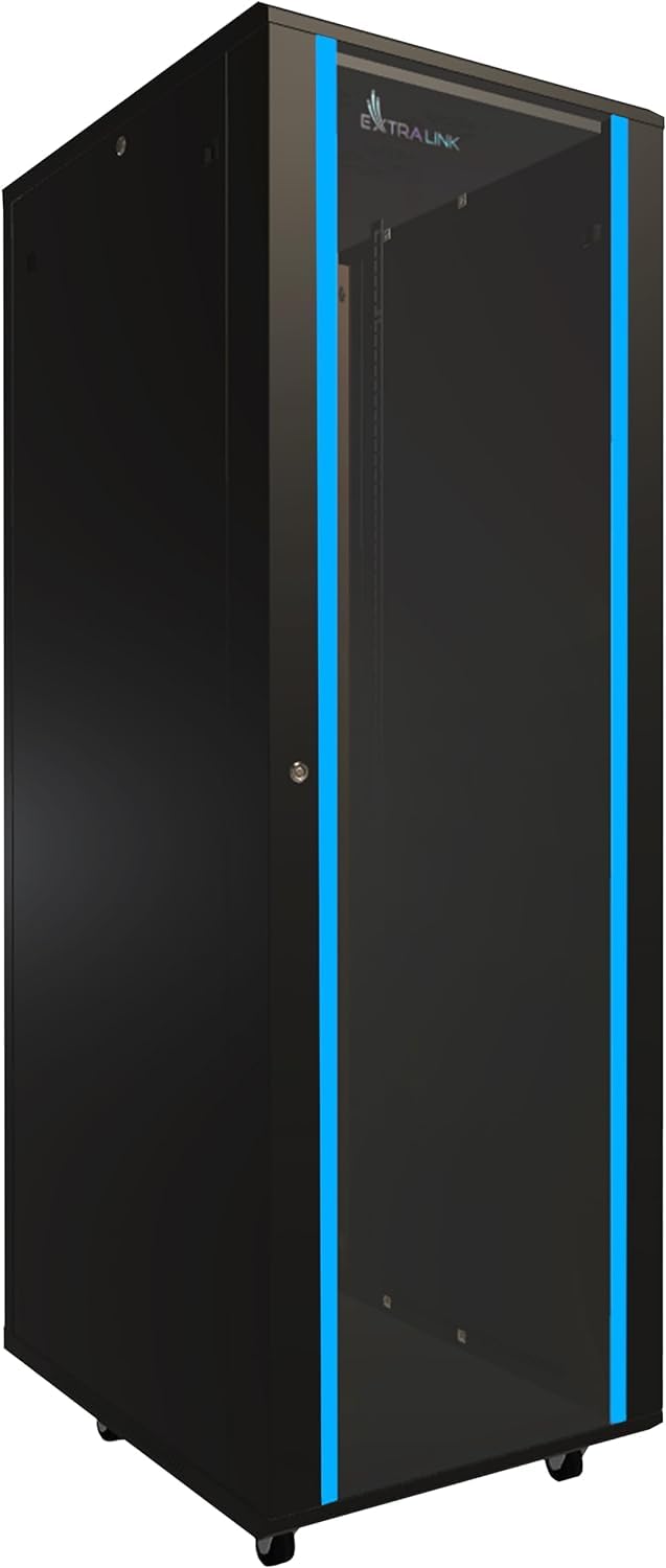 Armario Rack 19 Pulgadas 37 U 600x800 Independiente Paneles Laterales Desmontables Marco para autoensamblaje Armario de Red para UPS Switch Vidrio Templado Negro Armario Rack de servidores