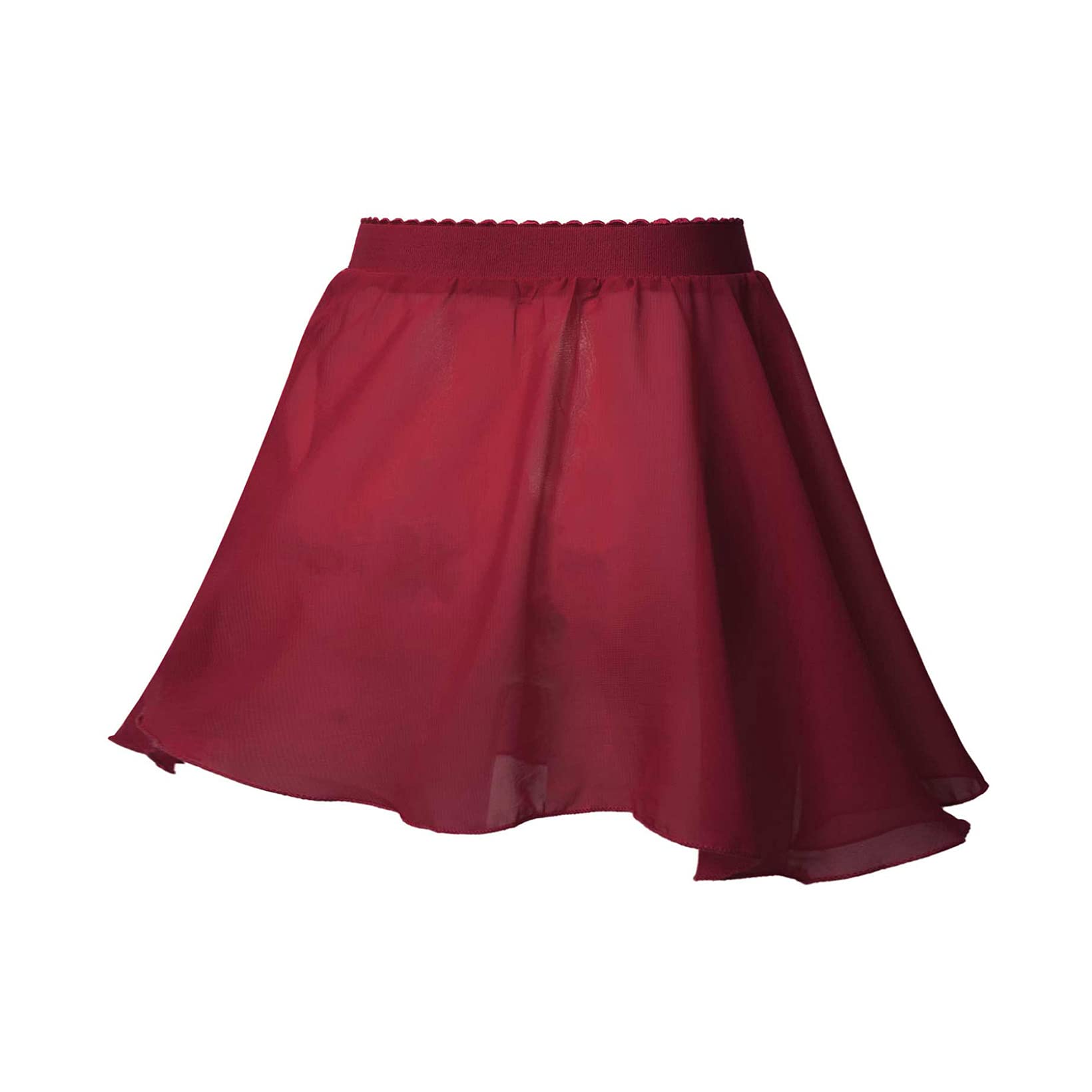 JanJean Kids Girls Ballet Dance Chiffon Wrap Skirt Elastic Waist Ballerina Flared Casual Mini Skater Skirt Dancewear Claret 3-4 Years