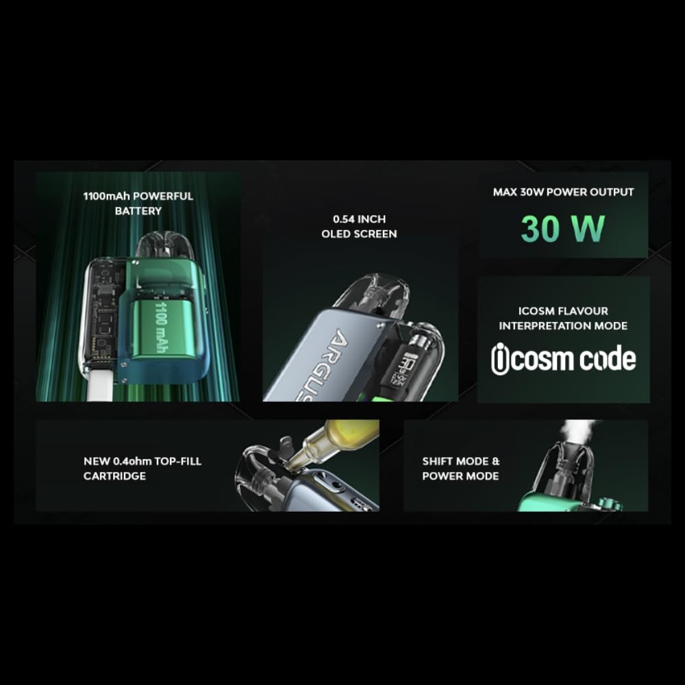 Original Kit VOO'POO Argus P2 30 W 1100mAh Batterie 2 ml Remplissage  supérieur 0,4ohm 0,7ohm Cartouche Argus Pod Type-C Vaporisateur de  cigarette électronique (Gris titane)