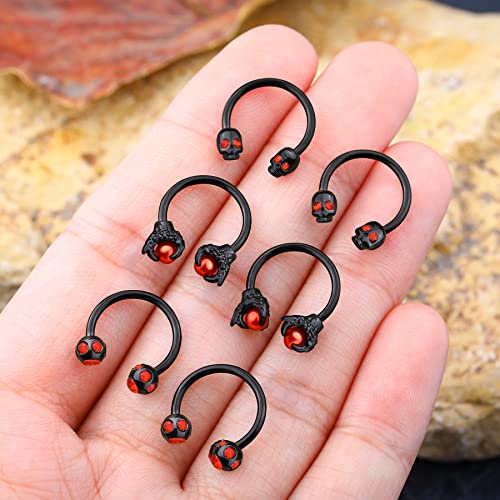 OUFER 6PCS Septum Nose Ring Hoop, 316L Stainless Steel Helix Earrings, Skull Daith Tragus Cartilage Piercing Jewelry, Claw Captive Bead Rings3