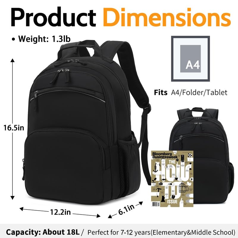 DIPUG Black Kids Toddler Backpack for Boys and Girls, School Backpacks with Chest Strap and Whistle (17" tall)3