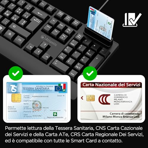 Teclado con lector de tarjetas inteligentes firma digital QWERTY italiano negro 4