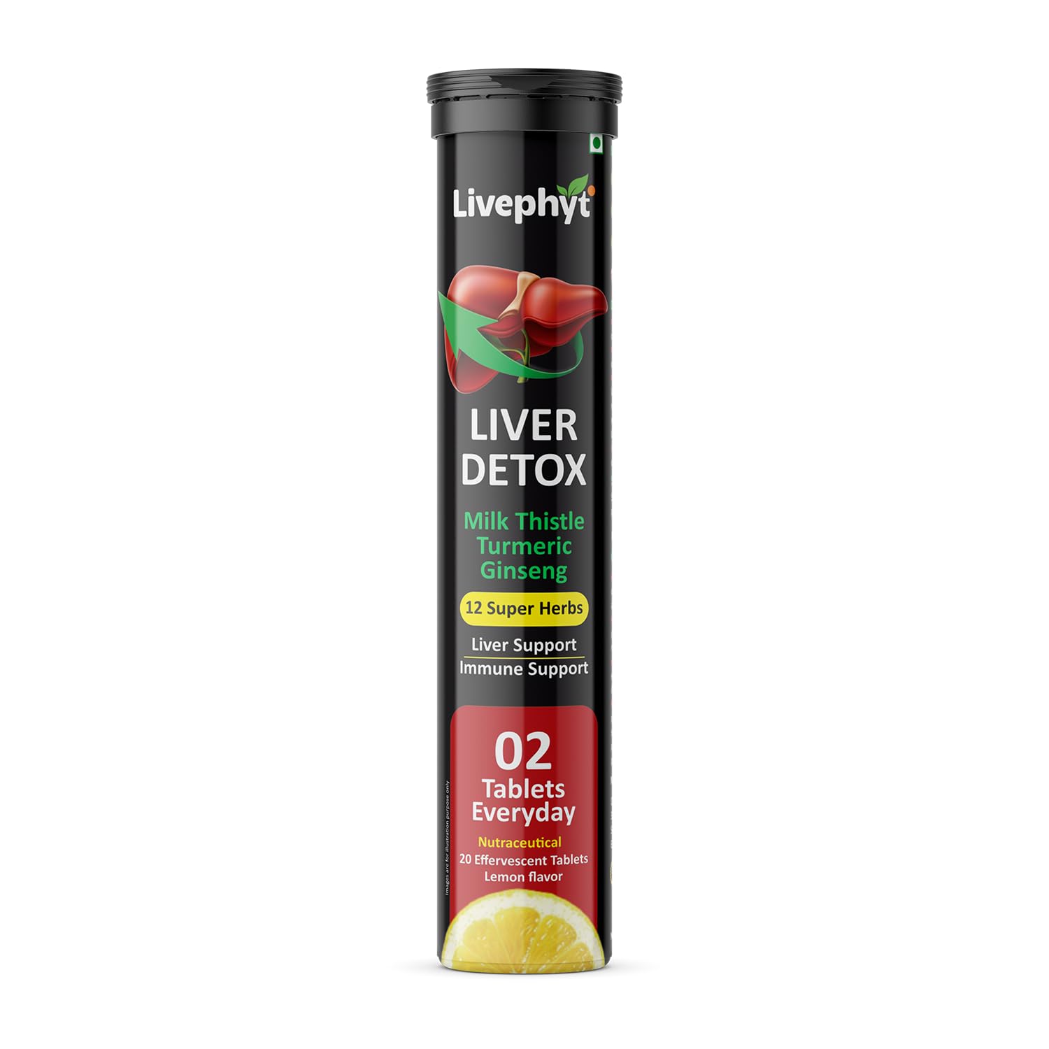 Liver Detox Supplement | Fatty Liver Support Effervescent Tablets | 12 Herbal Liver Cleanse with Milk Thistle (Silymarin), Chicory & Korean Ginseng | Liver Support Drink for Men & Women | Drop, Fizz & Drink | Lemon Flavour | 20 Tablets-image-45