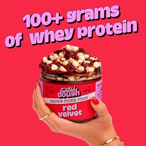 Image of Twisted Dough Protein Cookie Dough, Red Velvet Flavor, 2 Pack, 100g Protein, Healthy Snacks, Gluten Free Edible Cookie Snack, High Protein Low Carb & Low Sugar Dessert for Kids & Adults, Keto Friendly