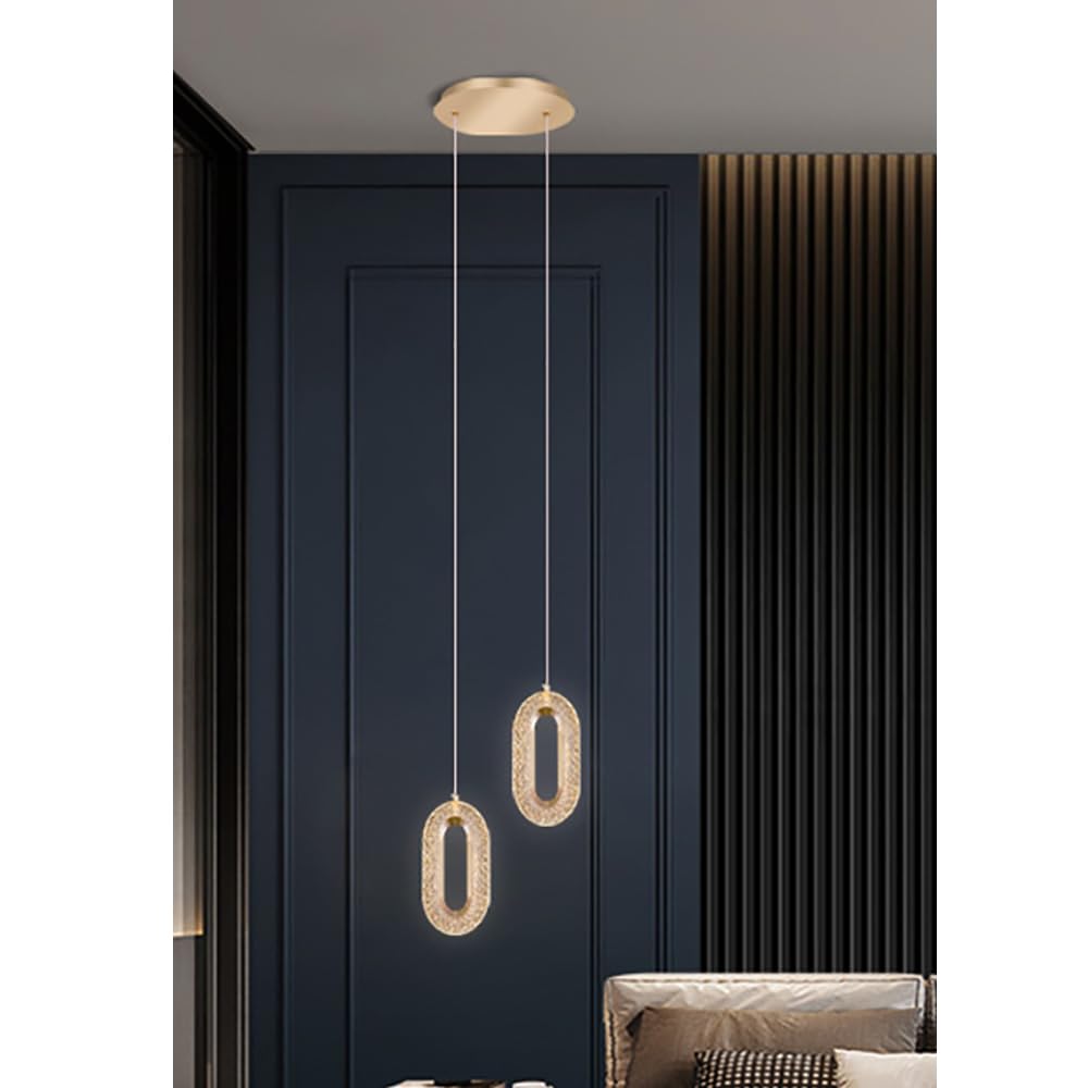 Lustre d'escalier moderne suspension dorée 2 lumières pour bâtiment duplex