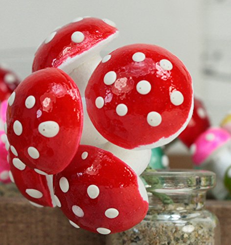 Meyer Imports Red - Large Cotton Spun Mushrooms - Set Of 10 - (218-0114) Wonderful World Of Spun Cotton Mushrooms! #TOP5