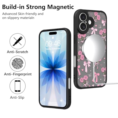 Image of KANGHAR Case for iPhone 17 Bows Bouquet Pattern | [Compatible with Magsafe] Cute Flowers Florals Protective Magnetic Case for Girls Women Men