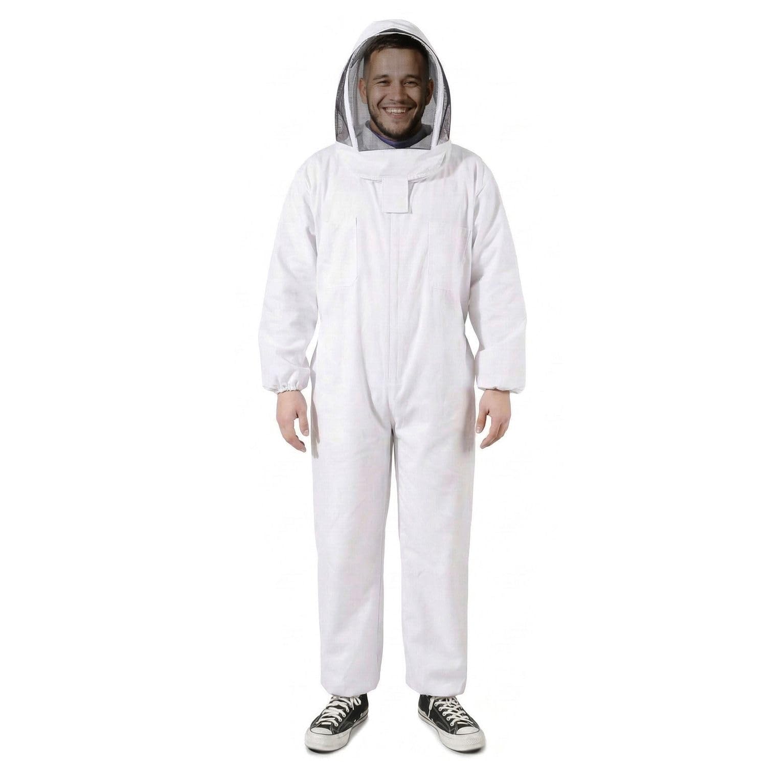 Flexzion Tuta per apicolture, Costume Protettiva Corpo Intero per Apicoltore, Tuta da Lavoro per Donna Uomo, Attrezzatura con Cappuccio, Apicoltura Forniture autoportante Velo Tondo Animali (XXL)