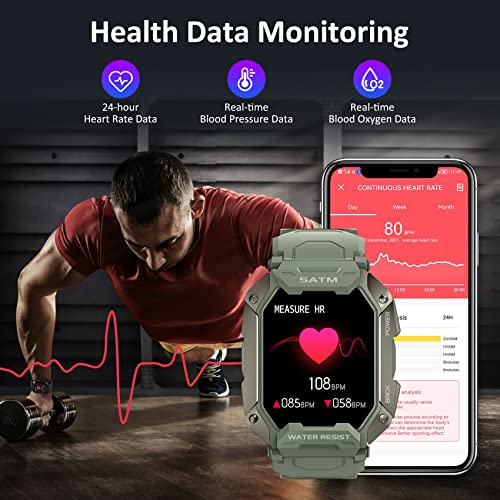Image of AMAZTIM Smart Watches for MenWomen-5ATM /IP69K Waterproof Fitness Tracker Smart Watch for Android iPhones with Heart Rate Watch- 1.43''Tactical Military Sports Smart Watch