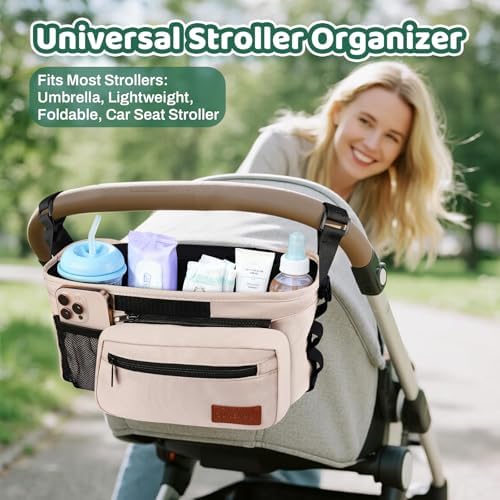 Universal Stroller Organizer with Cup Holder: Non Slip Strap Stroller Caddy - 4