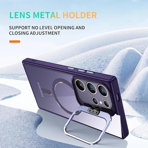 Image of Elzzi Compatible for Samsung S25 Ultra 5G Case, with Wireless Charging, (Not Compatible with Magsafe) Protective Case, Built-in Stash Stand Phone Case, Scratch-Resistant Back Cover, | Deep Purple