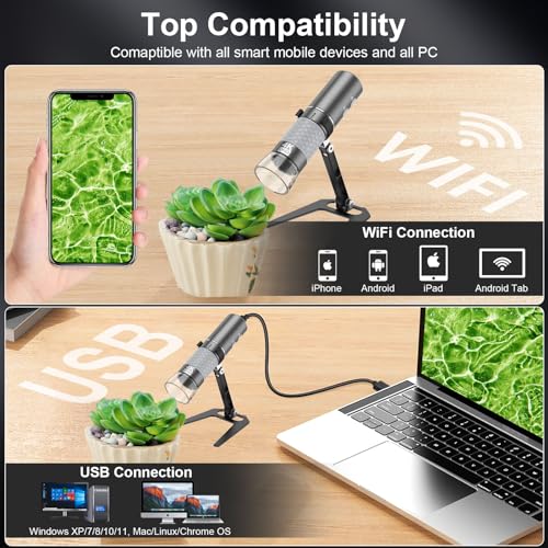 Image of 4K WiFi Microscope Upgraded Stand for iPhone /Android PC, 50-1000X USB Digital Microscope Wireless HD Endoscope Camera for All Cellphones iPad Android Tablet Windows Mac Chrome Linux Computer