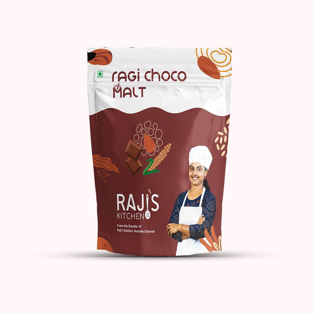 RAJI'S KITCHEN Ragi Choco Malt, Chocolate Flavored Health Drink with Sprouted Ragi Flour, Pure Cocoa Powder, Cane Sugar and Almond, No Artificial Flavours, No Preservatives, Premium Healthy Food for Kids-image-14