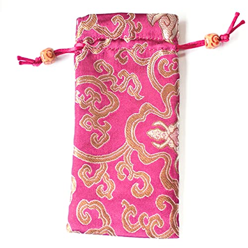 スパテクノ 全12色 巾着 ポーチ 金運&財運アップに 小物入れ 中国 チャイナ 中華 サテン 数珠 印鑑 お守り 風水 招福 メイクポーチ (赤紫)