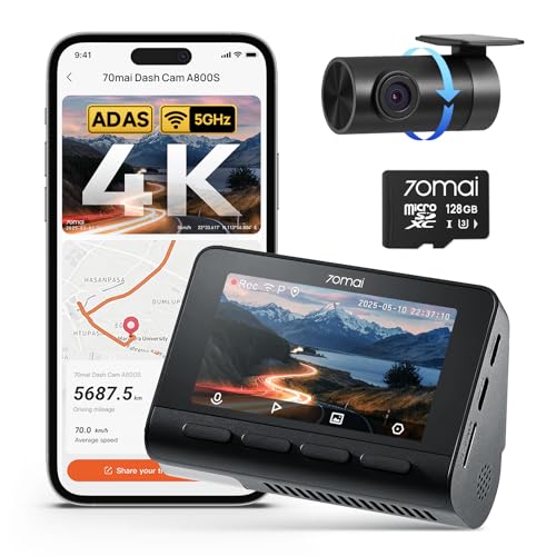 70mai 4K Dash Cam Front and Rear with STARVIS, Built in 5GHz WiFi & GPS Car Camera, Super Night...