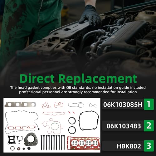 Image of Head Gasket with Bolts Set, for Audi A1 A3 A4 A5 A6 A7 Q5 TT 12-18