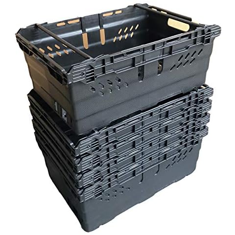 46 Litre BLACK Heavy Duty Stack Nest Bale Arm Plastic Supermarket Storage Box Swing Bar Container Crate! (5) Cover