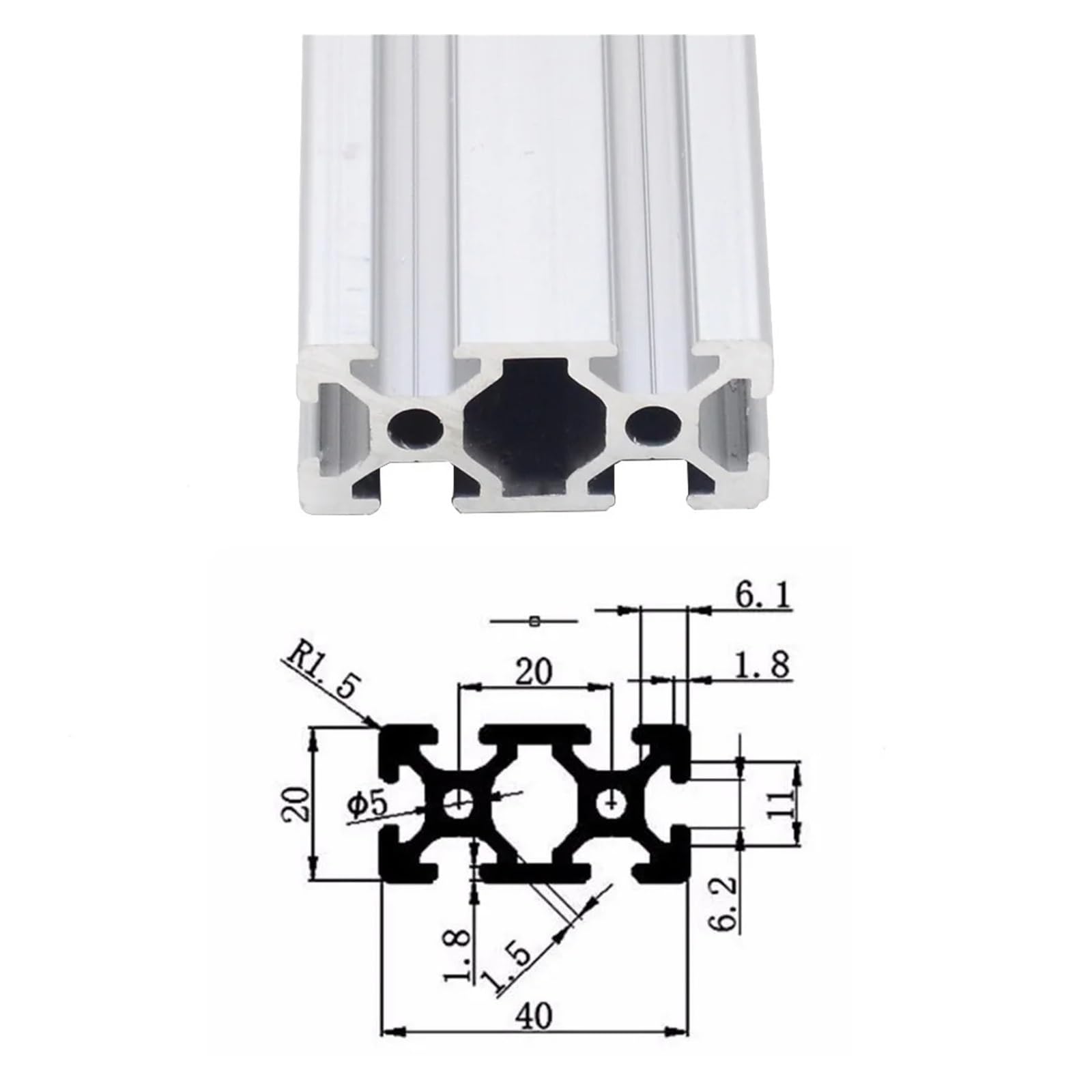 Profilo in alluminio con scanalatura 2040T 100 200 300 350 400 450 500 550 600 mm estrusione guida lineare estrusione (800 mm)
