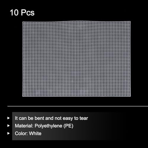 Image of MECCANIXITY 10pcs 12 inchx17 inch Plastic Mesh Canvas Sheet 5 Count Needlepoint Blank Canvas for Embroidery Knit Crochet Acrylic Yarn Crafting, White