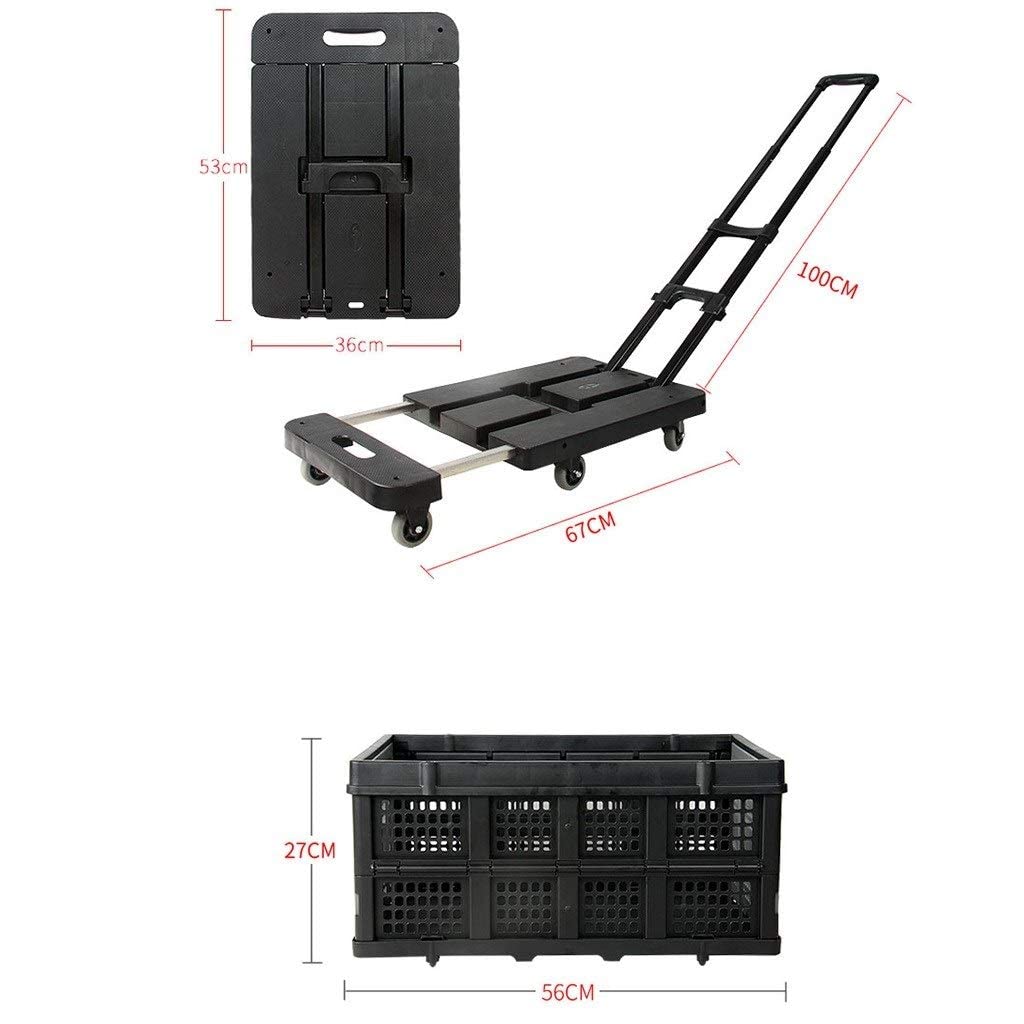 Carrello elevatore a forca Carrello da carico nero Carrello a pianale pieghevole a 6 ruote Carrello portatile Carrello per bagagli turistico Regalo, può contenere 220 libbre