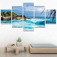 SIGNWIN 5 Panel Canvas Wall Art Aerial Beach Beach Coastal Cool Minimalism Multicolor Photography Relax/Calm for Home Decorations Ready to Hang - 60