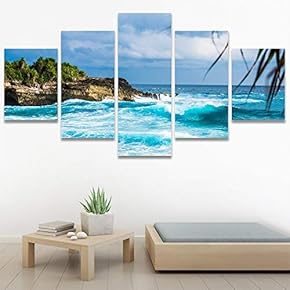 SIGNWIN 5 Panel Canvas Wall Art Aerial Beach...