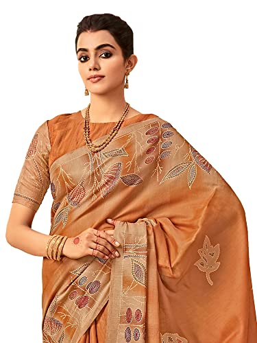 Image of AKHILAM Women's Abstract Tussar Silk Printed Saree With Unstitched Blouse Piece (KANTHA01 Parent)