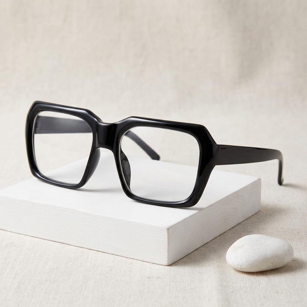 LIFKOME Oversized Clear Glasses Square Costume Eyewear Black Plastic