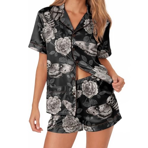 Image of Women 2PCs Satin Pajama Set Short Sleeve Silk Feel Gift Sleepwear