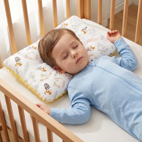 Image of 1Pc Toddler Pillow,Breathable and Skin-Friendly,Machine Washable,100% Cotton Cute Kids Pillows for Sleeping,Kids Sleeping Pillow for 2-6 Year Old,19X11inches (Yellow)